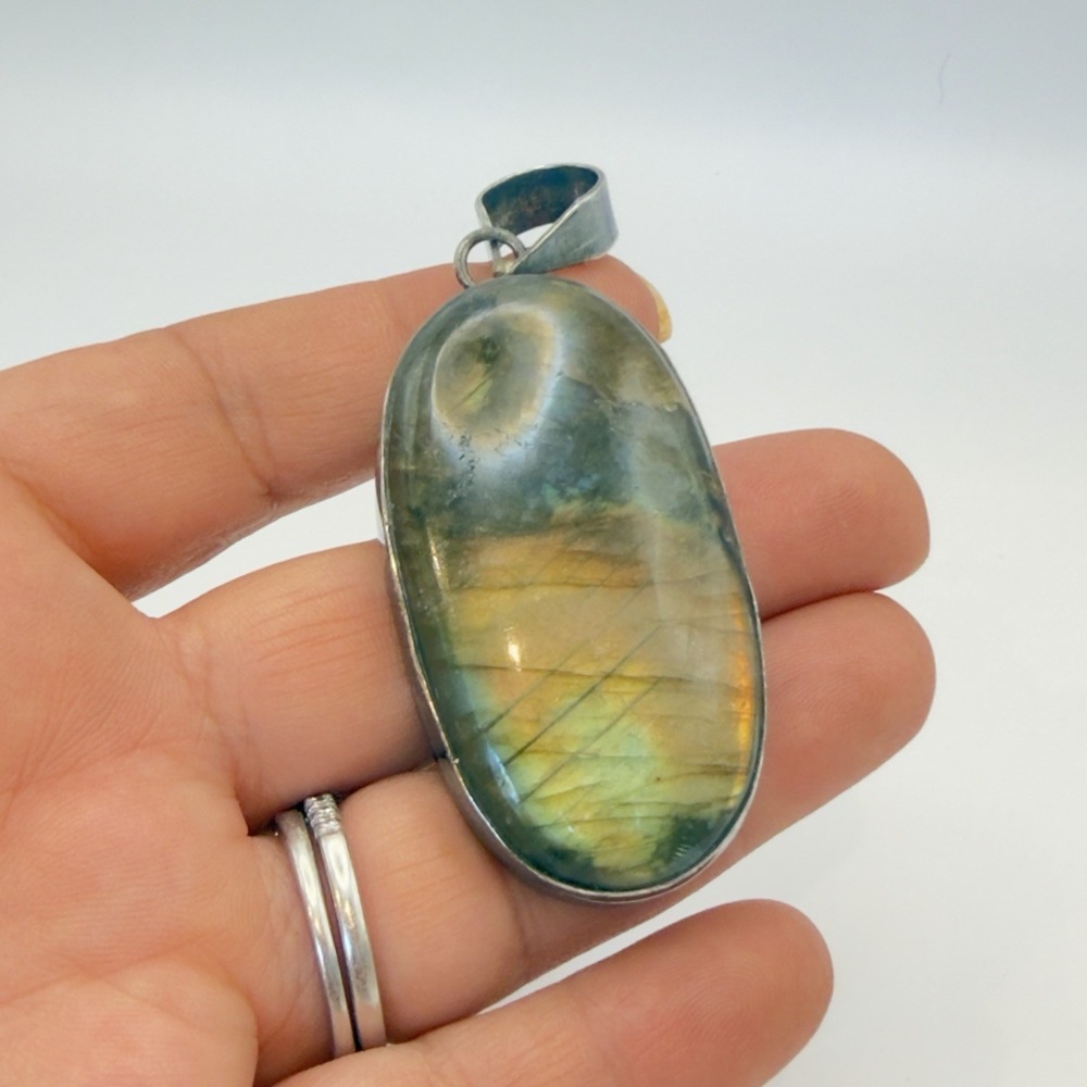 Vtg Sterling Silver Labradorite Pendant Very Large Signed Designer IDZ 25 Gr